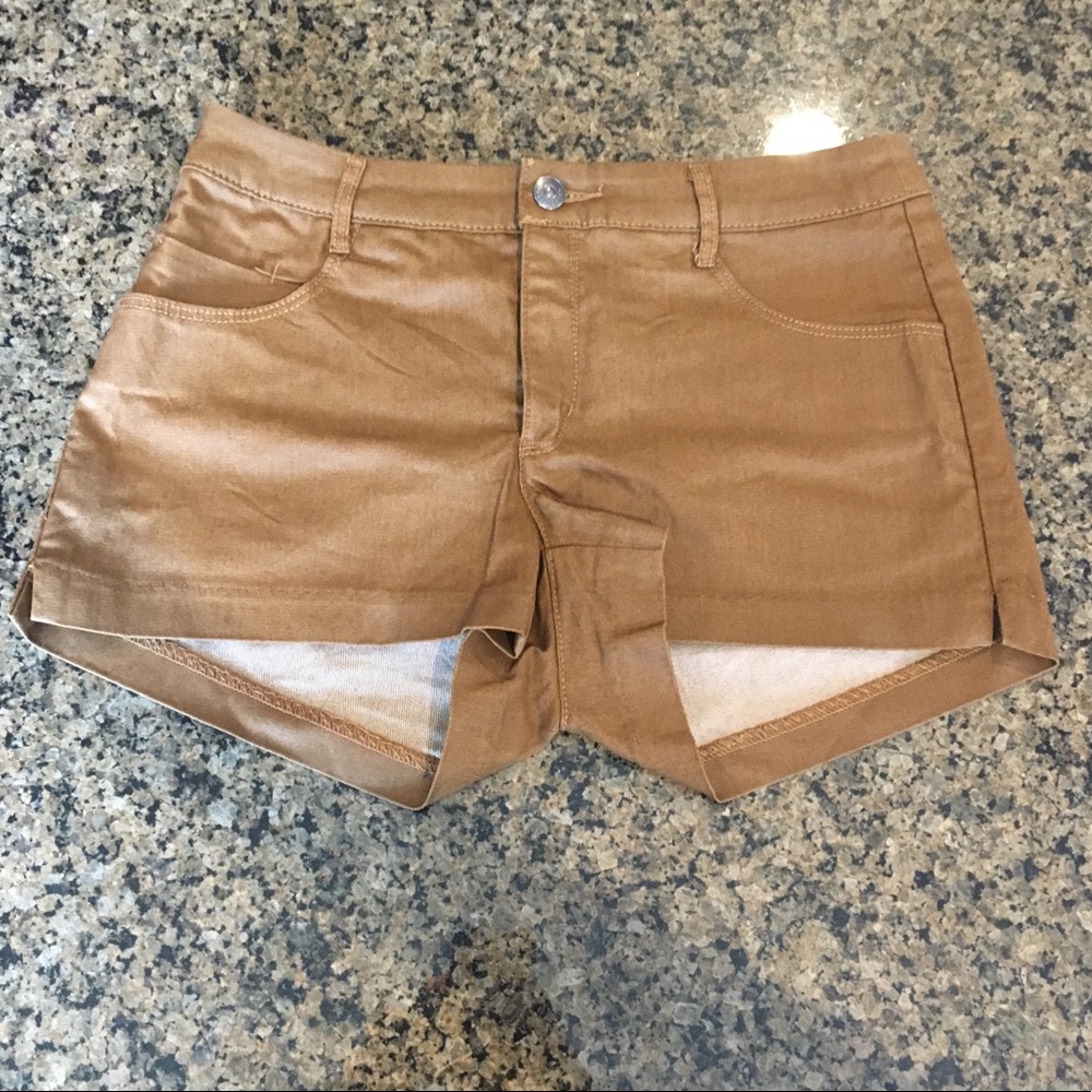 H&M faux leather tan shorts